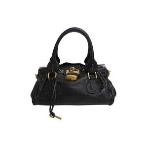 Chloe Paddington Hobo Shoulder bag black leather logo stitching